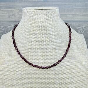 Garnet Bead Necklace 15 Inch 4mm Vintage Choker Sterling Silver Clasp